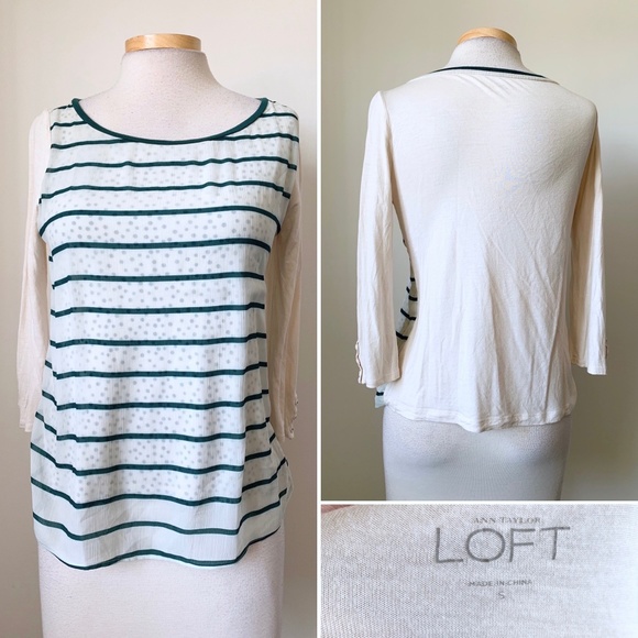 Anne Taylor Loft Women's Top Cream and Green - Picture 1 of 1